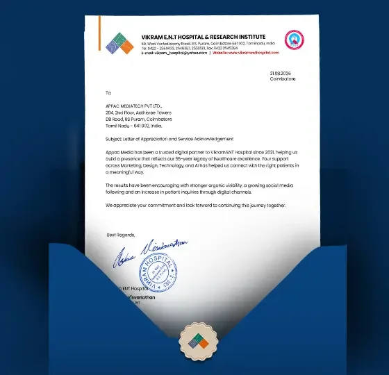 Letter of appreciation from Vikram ENT