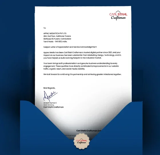 Letter of appreciation from Carl Stahl Craftsman