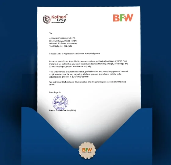 Letter of appreciation from BFW