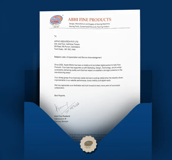 Letter of appreciation from Mr. Kaleeswaran M