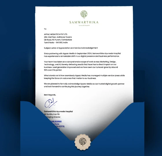 Letter of appreciation from Mr. P.G. Sunilkumar